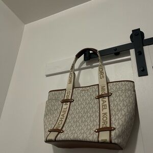 Michael Kors Cream and Brown Logo Tote Bag
